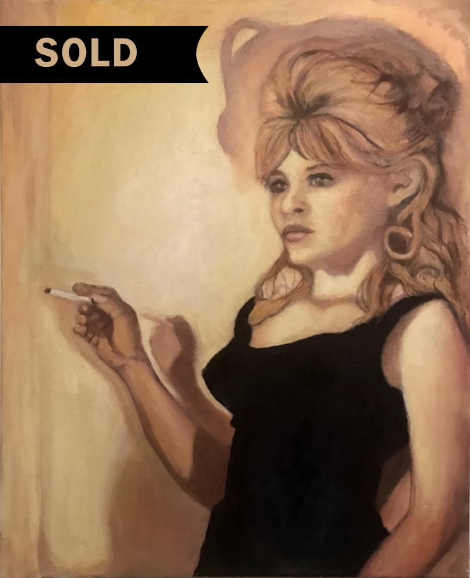 <i>Smoker no. 1</i>, oil on canvas 18x24, 2018. A new series, in progress, of pretty girls who indulge in cigarettes. While this was once considered classy or affluent as recently as 20 years ago, it now ellicits a much different response from the viewer. 