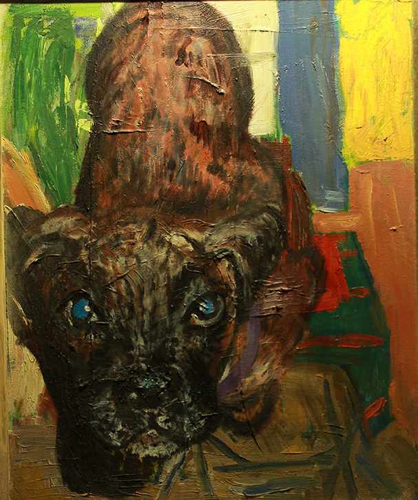 Portrait of my old puppy, Buca from 2013. Acrylic and oil on canvas, 18x22