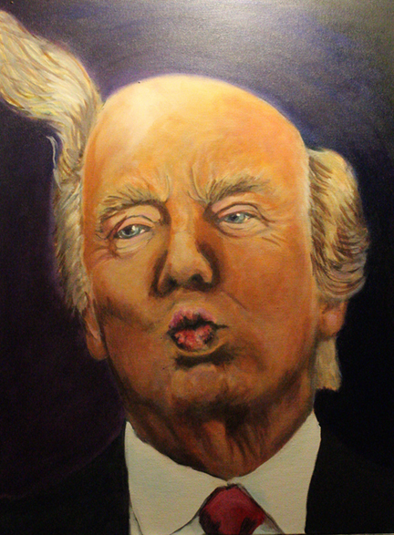 <i>The Emperor has no Hair</i>, 24x30, acrylic on canvas 2017, self explanatory.