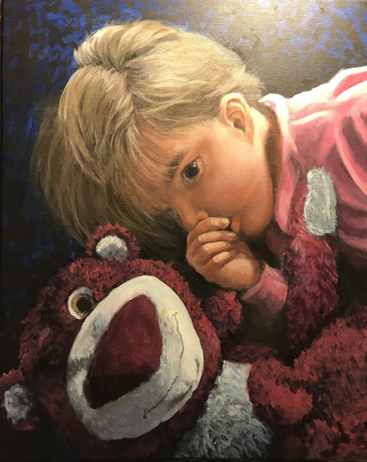 Portrait of my niece, Riley from 2018. Acrylic on canvas, 24x30